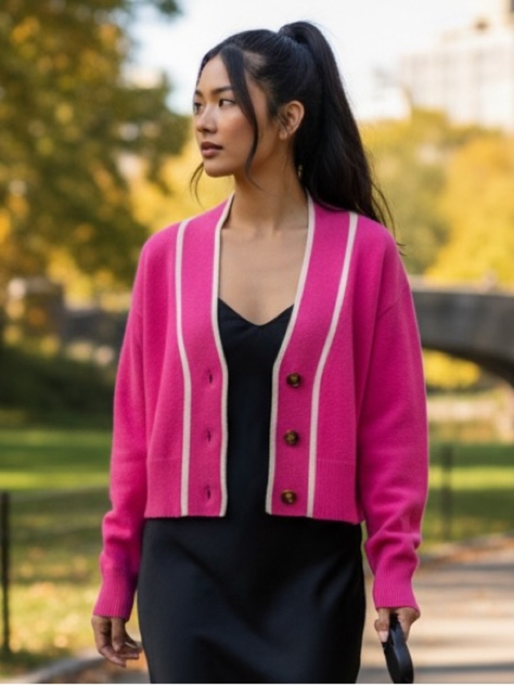Veronica Beard 100% Cashmere Cardigan Pink Cream Trim Sweater Size S